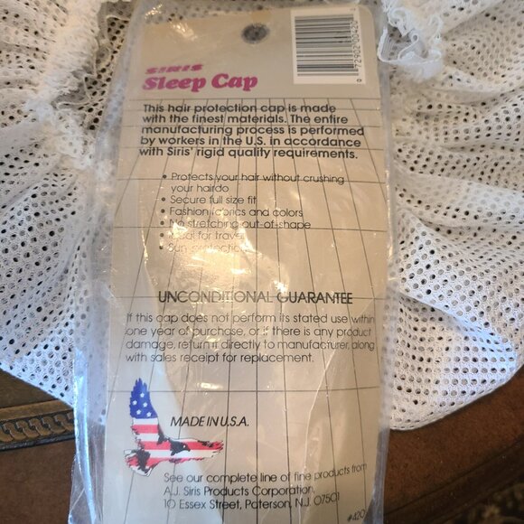 Vintage Siris Sleep Cap Bonnet Window Pane Net Lace Trim White Hair Protection - Picture 8 of 8